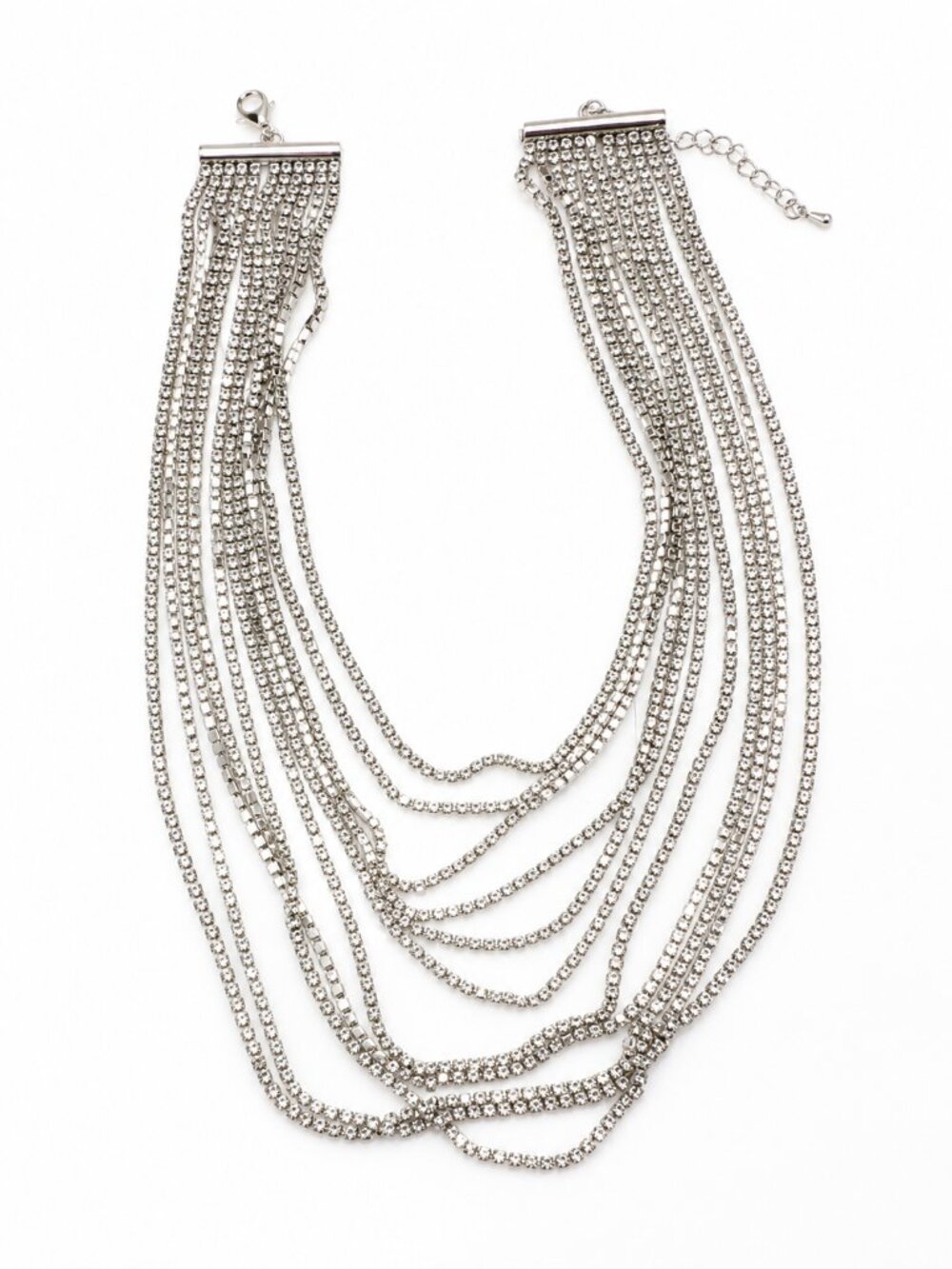 Silver Rhinestone Shoulder Drape Body Chain Statement Jewelry Formal Glam